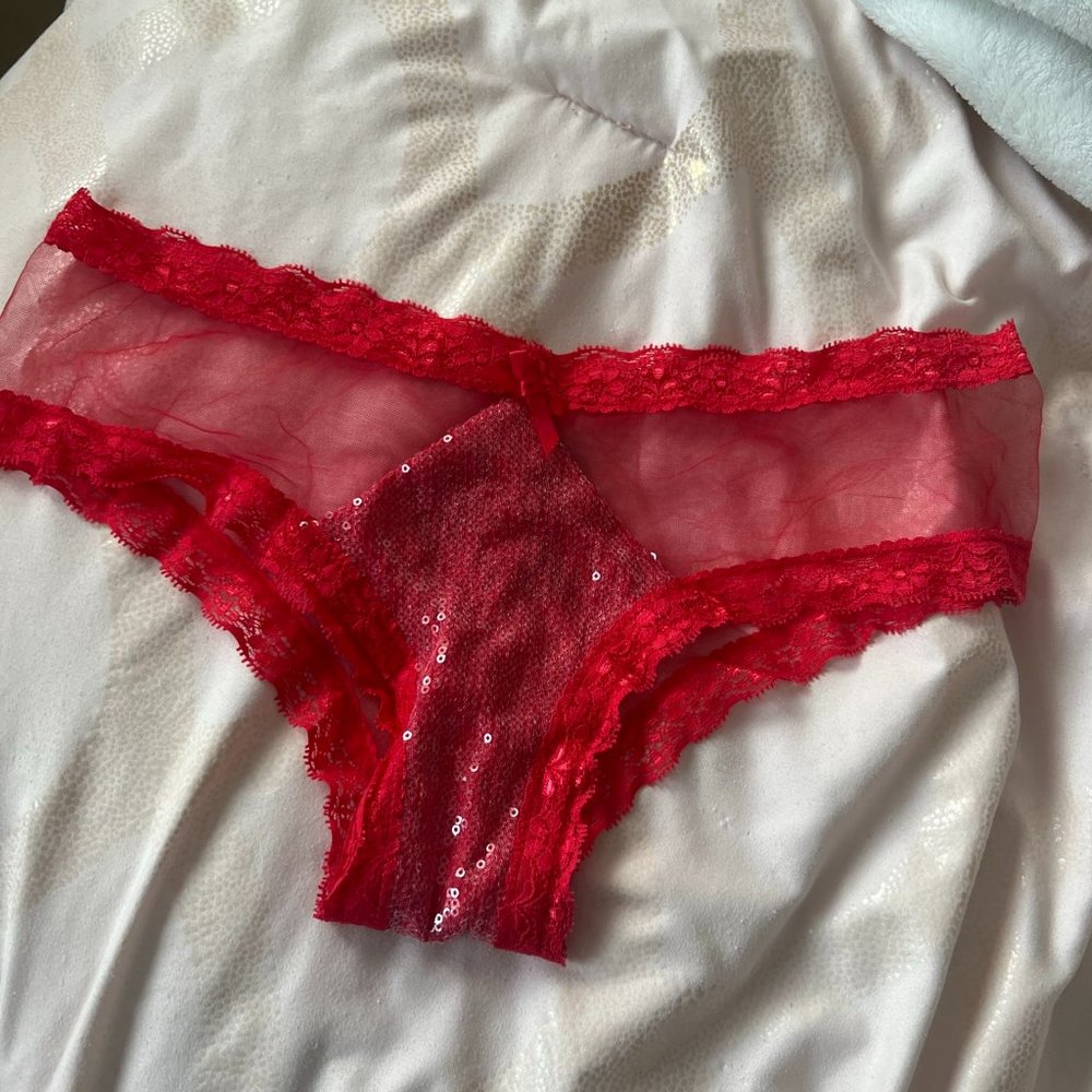Victoria’s Secret cheeky red sequin sheer underwear panties size medium nwt